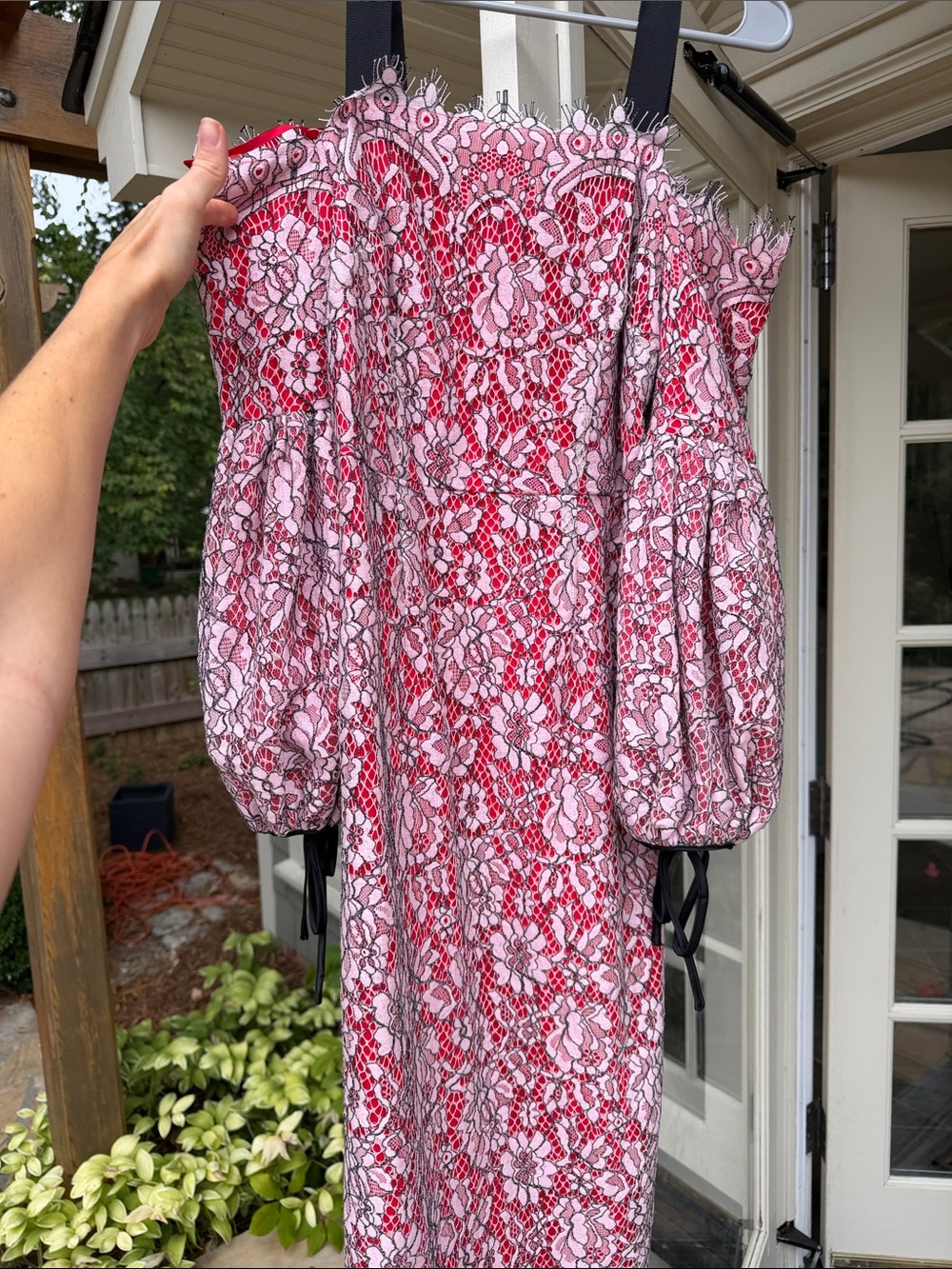 Women's Pink and Red Lace Pattern Off-Shoulder Dress